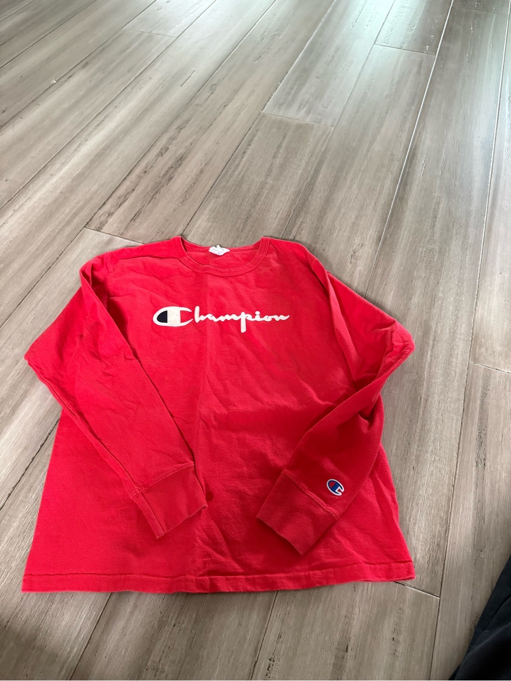 Champion Red Long-Sleeve Logo Sweatshirt